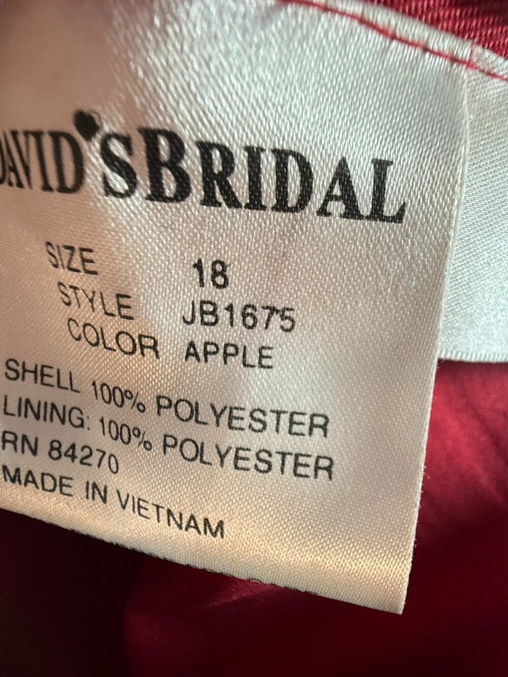 📌 David's Bridal Apple Red Satin Trumpet Prom - Bridesmaid - Formal Night Gown - Picture 14 of 16